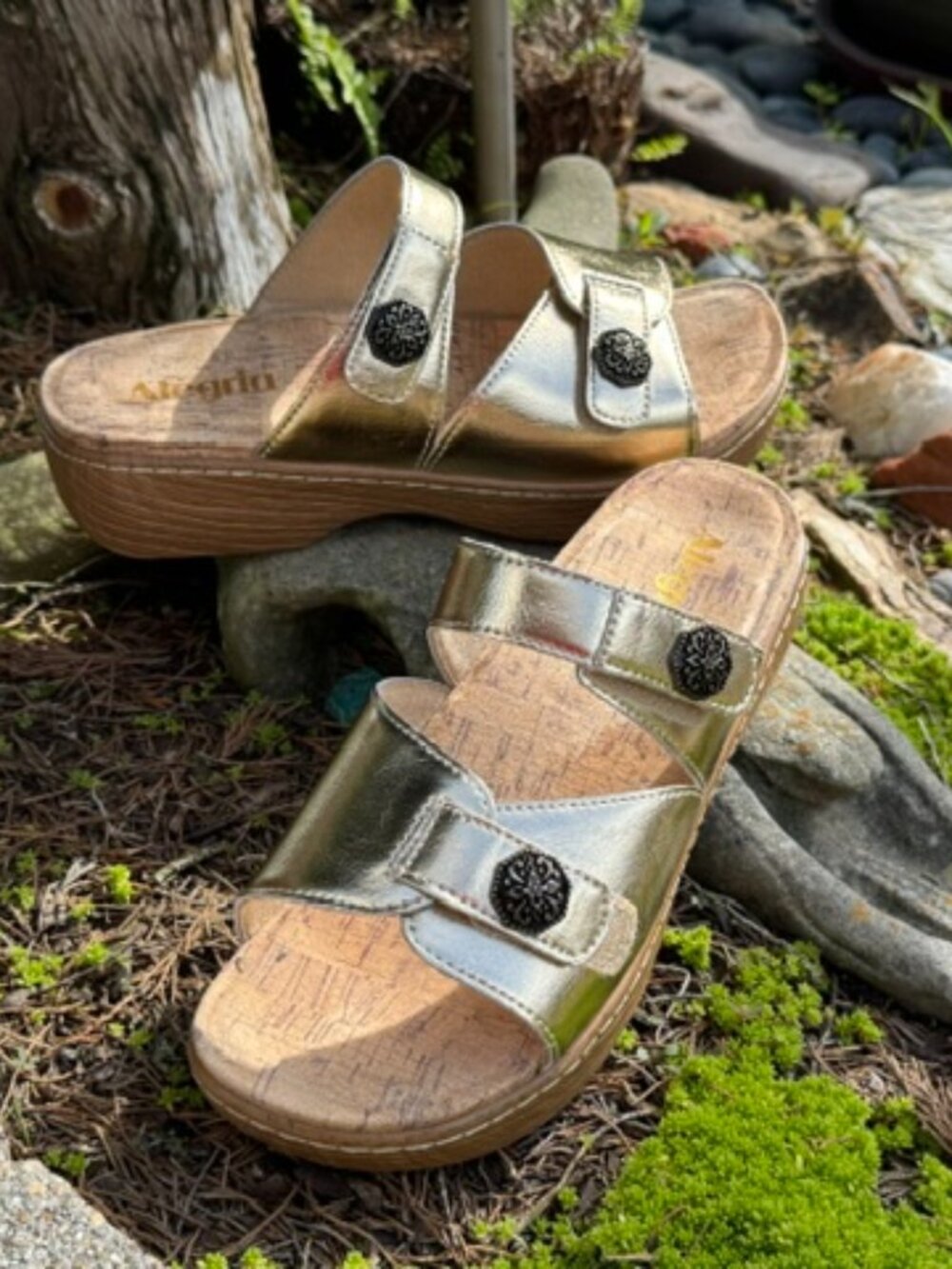 Alegria Leather Adjustable Slide Sandals - Krystal Champagne